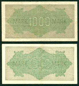 1000 Mark Reichsbanknote 1922 2 Versionen gedruckt von J. C. König & Ebhardt KH Hannover Seite II 600 dpi