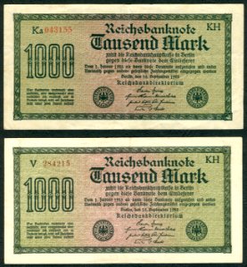 1000 Mark Reichsbanknote 1922 2 Versionen gedruckt von J. C. König & Ebhardt KH Hannover Seite I 200 dpi