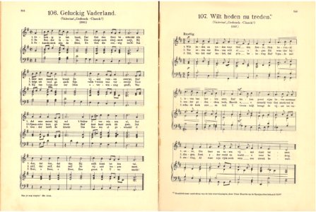 106 Geluckig Vaderland, pagina 144 & 107 Wilt heden nu treden, pagina 145