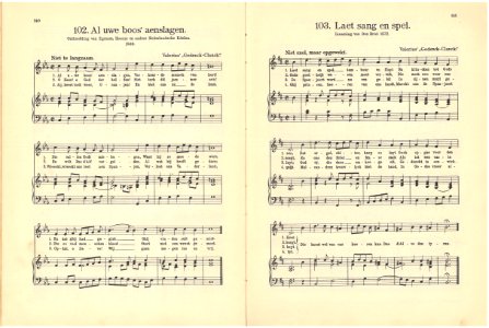 102 Al uwe boos aenslagen, pagina 140 & 103 Laet sang en spel, pagina 141