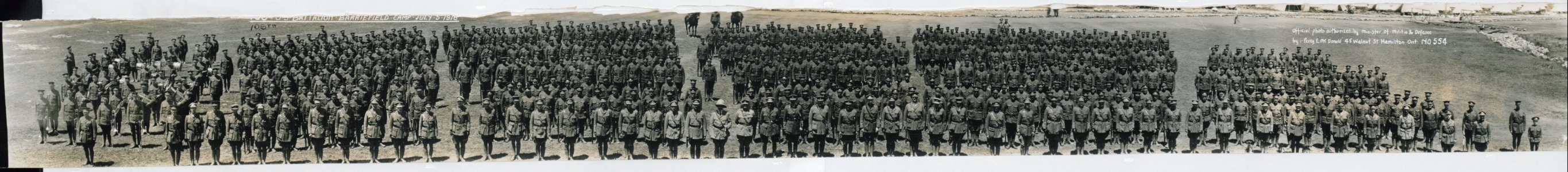 109th O.S. Battalion, Barriefield Camp, July 5, 1916. No. 554 (HS85-10-32557) original
