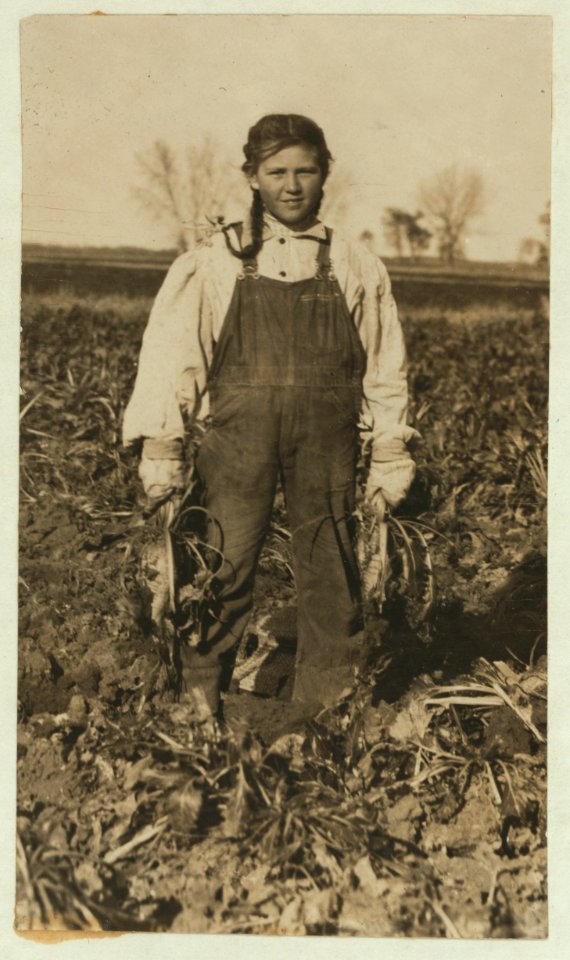 11 year old daughter of Mr. Schneider. She and her 7 year old sister are kept out of school to work in the beets in spite of the fact that the father owns a farm of 250 acres, and he boasted LOC nclc.00389