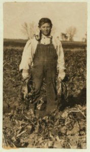 11 year old daughter of Mr. Schneider. She and her 7 year old sister are kept out of school to work in the beets in spite of the fact that the father owns a farm of 250 acres, and he boasted LOC nclc.00389