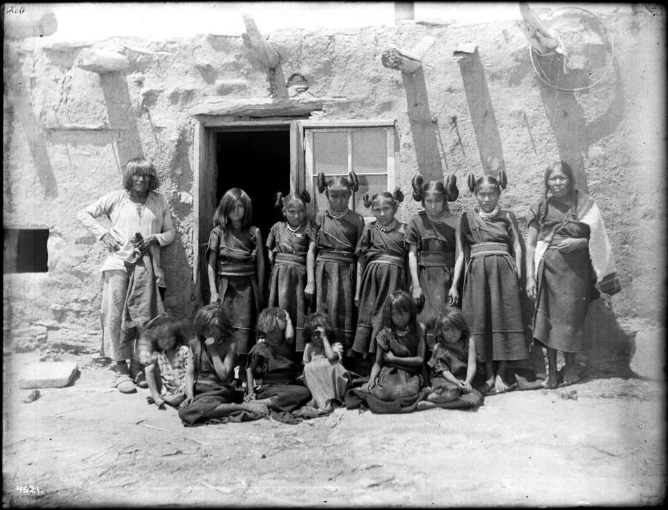 A group of Hopi children, maidens, a married woman and a man, Arizona, ca.1898 (CHS-4621)
