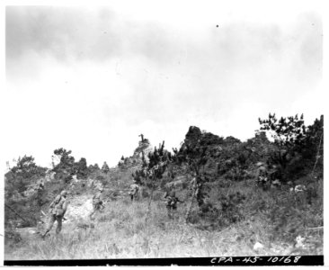 111-SC-337971 - Tenth Army doughboys of the 96th Division approach the top of Big Apple Hill, heavily fortified position, captured during an intense battle with Japanese troops on 15 June photo