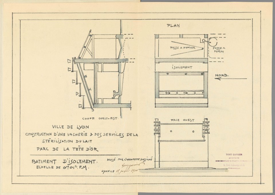 1140WP-100 Plan construction Vacherie Tête d'Or - Tony Garnier - 15 janvier 1906