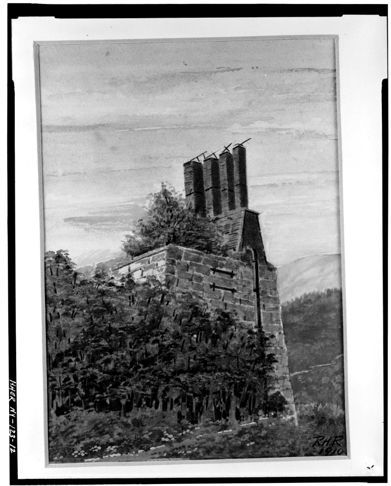 12. Photocopied June 1978, R.H. ROBERTSON WATER COLOR PAINTING, CA. 1918. VIEW OF THE 'NEW' FURNACE FROM SOUTH. SOURCE, - LOC - hhh.ny0915.photos.116617p