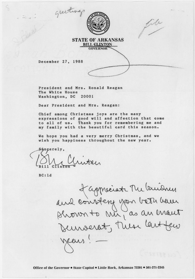 12-27-1988 letter from Bill Clinton to Ronald Reagan - NARA - 198418
