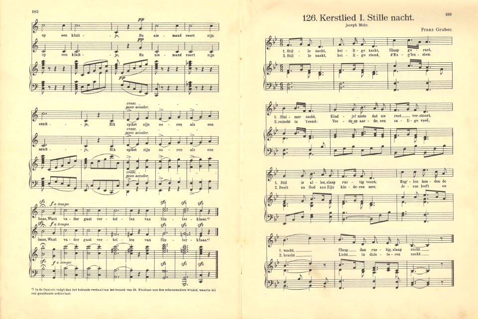 125 Sinterklaasavond-liedje, pagina 182 & 126 Kerstlied I Stille nacht, pagina 183