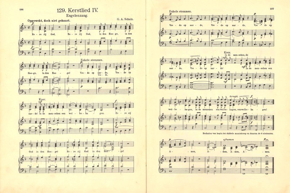 129 Kerstlied IV, Engelenzang, pagina 186 & 187