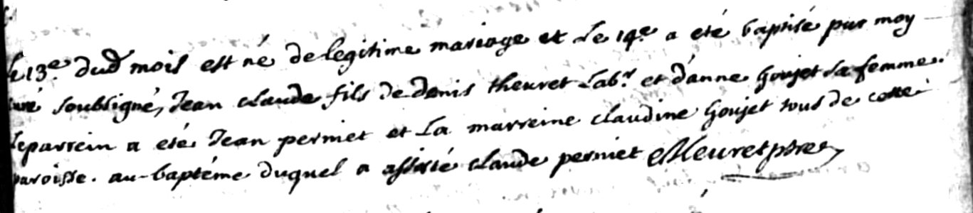 13 septembre 1725 Naissance de Jean Claude Theurel