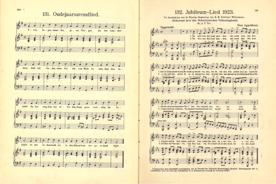 131 Oudejaarsavondlied, pagina 190 &132 Jubileum-Lied 1923, pagina 191