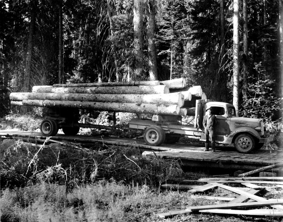 Lorry loaded with logs at heading for Eagle Lake Sawmills, Giscome, BC in 1952. (50569683836)