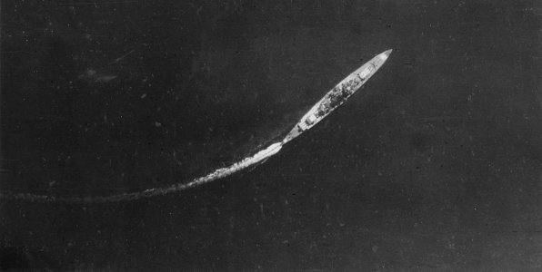 Looking down on the Deutschland Class German Ship Admiral Scheer April 30th 1942. (50330364001)
