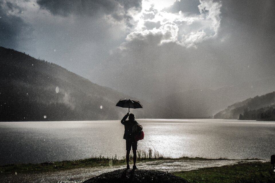 Alone umbrella raining