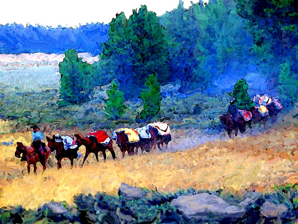 Mule Train with Colorful Blankets, Old Spanish Trail, 1830s (30645774472)
