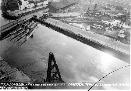 New York Navy Yard on 4 November 1915. Waterfront, Looking Southeast from South Side of Pier F. (49434573476)