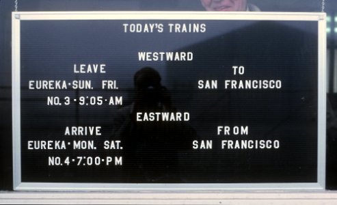 Northwestern Pacific Railroad Train Board at Eureka, CA on January 31, 1971 (32858084091)