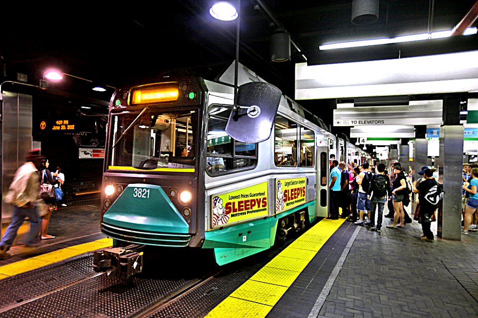 Northbound Green Line train at Park Street station, June 2012