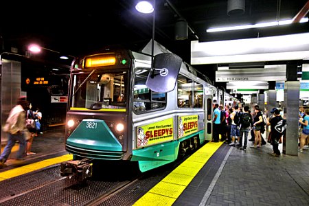 Northbound Green Line train at Park Street station, June 2012 photo