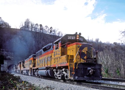 One C&O Train Coming Out of and One Going Into Fort Springs Tunnel -- 5 Photos (31964980962)