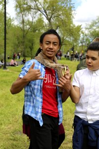 Student poses with a pelt (33714265183) photo