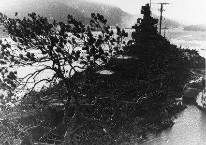 Tirpitz (1941-1944) Camouflaged at her moorings at Alta fjord , Norway, during World War II (50050816347)