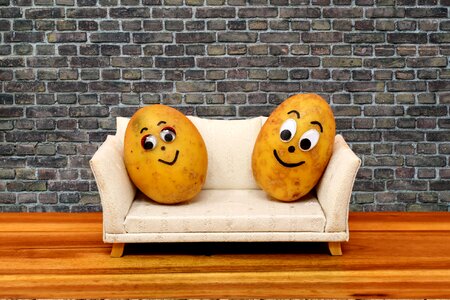 Potatoes lazing around sofa