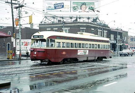 TTC 4443 (PCC) a COXWELL BLOOR car turning off of Danforth Ave. into the Coxwell Car house, Toronto, ONT on September 8, 1965 (21960575513) photo