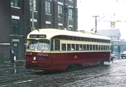TTC 4508 (PCC) a ST. CLAIR BATHURST car on Bathurst Ave. at Du Pont, Toronto, ONT on September 8, 1965 (22581758785) photo
