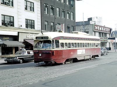 TTC 4495 (PCC) a JANE BLOOR car on Bloor near Bay Street, Toronto, ONT on September 8, 1965 (21960571213) photo