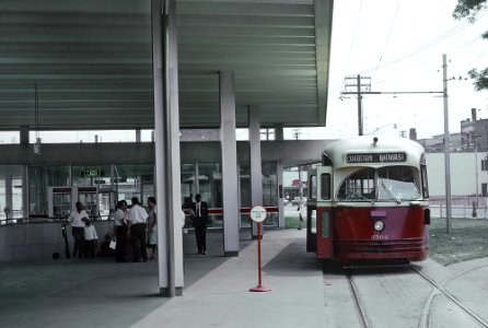 TTC 4564 (PCC) a EXIBITION BATHURST car at at Bathurst Subway Station (new Feb. 1966), Toronto, ONT on July 3, 1966 (22394929739)
