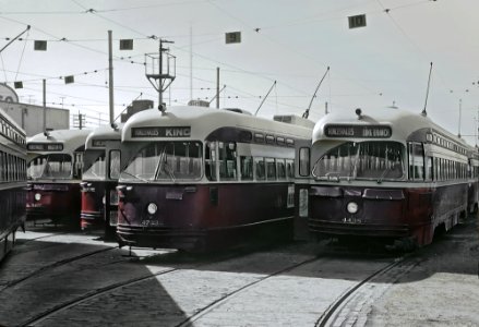 TTC 4437, 4423, and 4438 (PCCs) in Roncesvalles Div. Yared, Toronto, ONT on July 2, 1966 (22555790776)
