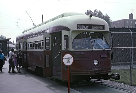 TTC 4670 (PCC) a SUBWAY DANFORTH car at Woodbine Subway Station, Toronto, ONT on July 3, 1966 (22555780606)
