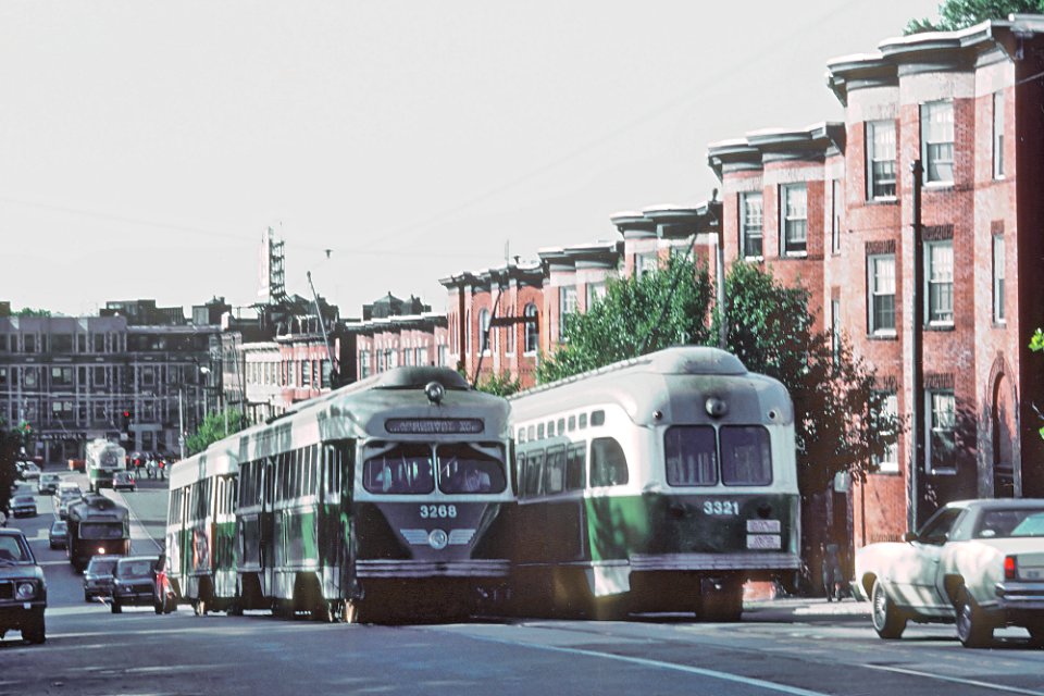 Two trains at Back of the Hill, June 1983