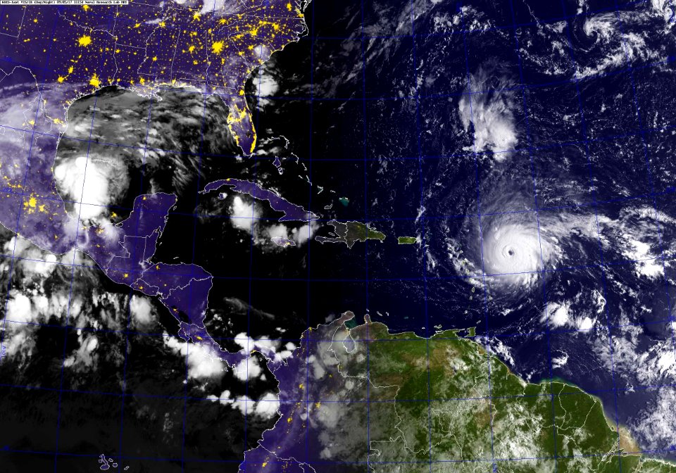 A GOES satellite image showing Hurricane Irma in the Atlantic Ocean. (37044690075)