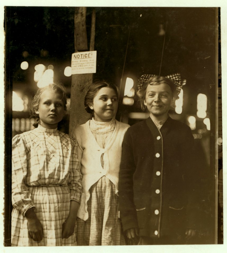 A group of girl workers in Greenabaum's Canneries, Seaford, Del. These girls gave their ages as 10, 13 and 13. The 10 year old girl is working her first season while the two girls of 13 are LOC nclc.00801