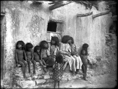 A group of eleven Hopi children at Mishongnovi (Mashongnavi), Arizona, ca.1898 (CHS-4606)