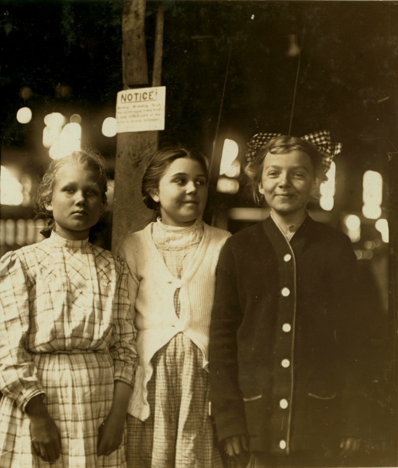 A group of girl workers in Greenabaum's Canneries, Seaford, Del. These girls gave their ages as 10, 13 and 13. The 10 year old girl is working her first season while the two girls of 13 are LOC nclc.00801 (cropped)