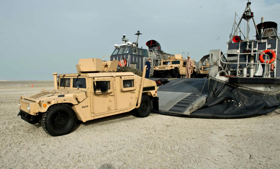 A Humvee disembarks an LCAC. (8681376438)
