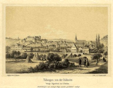 A Kappis, A Gatternicht - Tübingen von Süden (Kreidelithographie um 1862)