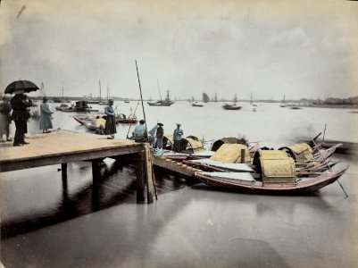A Jetty at Shanghue, with Sampans