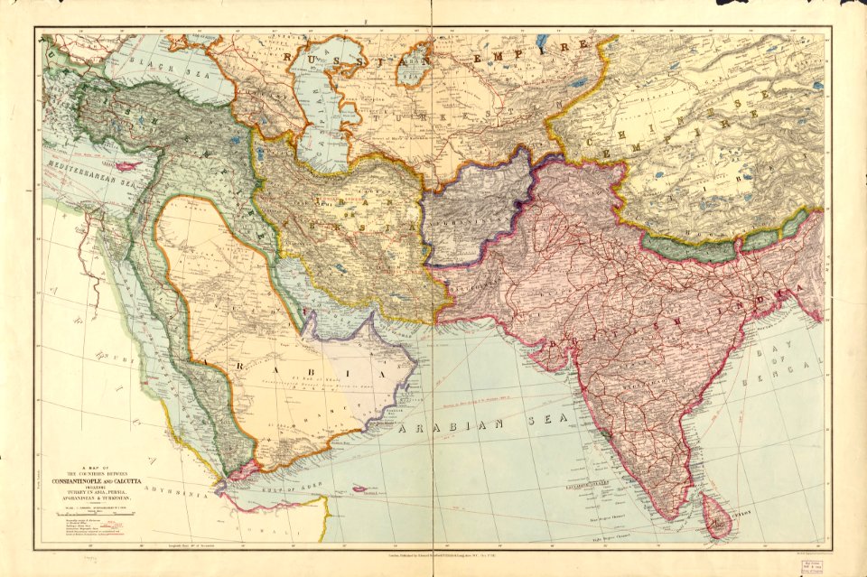 A map of the countries between Constantinople and Calcutta including Turkey in Asia, Persia, Afghanistan and Turkestan photo
