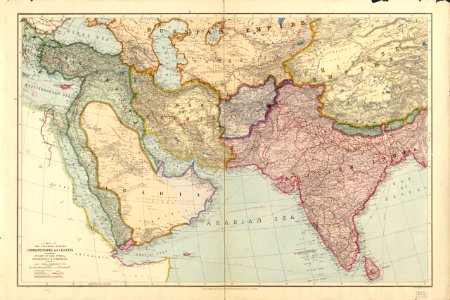 A map of the countries between Constantinople and Calcutta including Turkey in Asia, Persia, Afghanistan and Turkestan photo