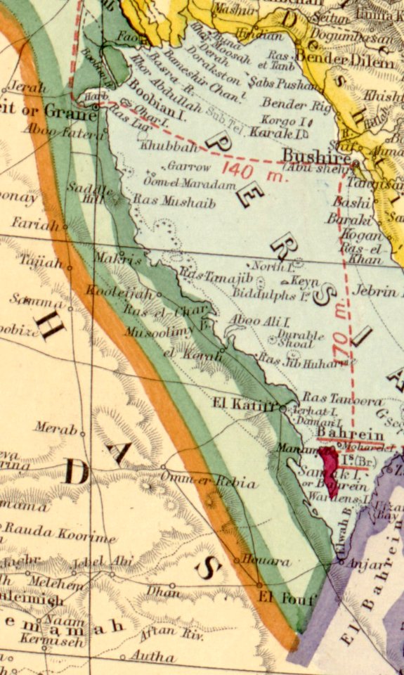 A map of the countries between Constantinople and Calcutta including Turkey in Asia, Persia, Afghanistan and Turkestan (cropped-Ahsa region)
