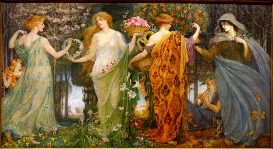 A Masque for the Four Seasons, by Walter Crane, 1905-1909, oil on canvas - Hessisches Landesmuseum Darmstadt - Darmstadt, Germany - DSC01240