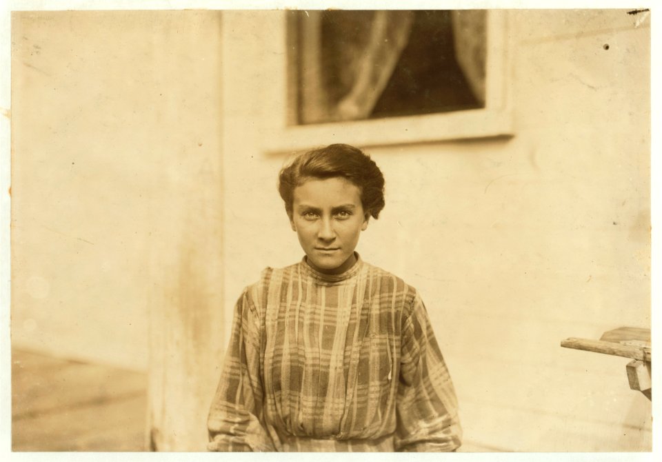 A modest young French girl of 13 years. Spinner in the Spring Village Mill, runs six sides. Mr. Hine saw her working Sept. 2. Said, 'I'd rather work.' Been working since last February. LOC cph.3a19294