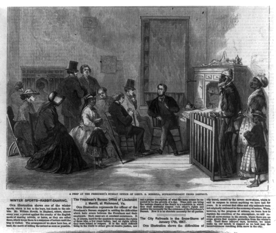 A peep at the Freemen's Bureau office of Lieut. S. Merrill, Superintendent Third District (15 people in office) LCCN99613977