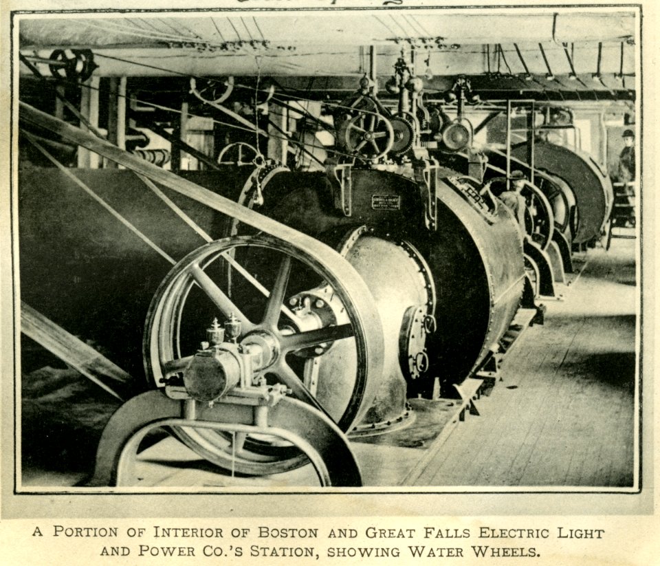 A portion of interior of Boston and Great Falls Electric Light and Power Co.'s station, showing water wheels LCCN2009633080