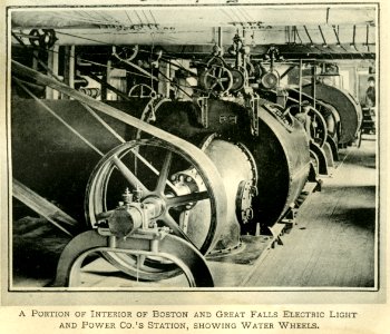 A portion of interior of Boston and Great Falls Electric Light and Power Co.'s station, showing water wheels LCCN2009633080